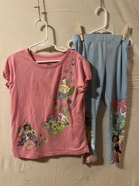 Disney Girls Pink Top & Light Blue Princess Pajama Set